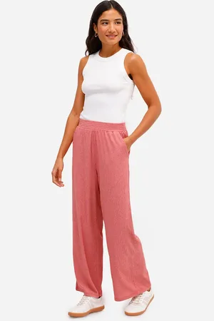 C&A Calça wide leg feminina de malha texturizada rosa