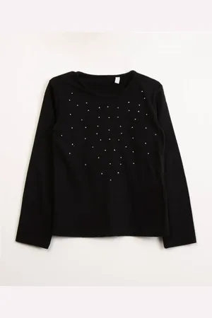 C&A Blusa infantil manga longa com strass preta