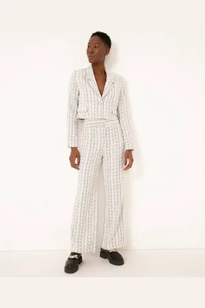 C&A Calça reta alfaiataria de tweed cintura alta