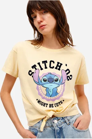 C&A Camiseta feminina de algodão stitch com amarração amarela