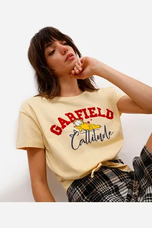 C&A Camiseta feminina de algodão garfield com amarração amarela