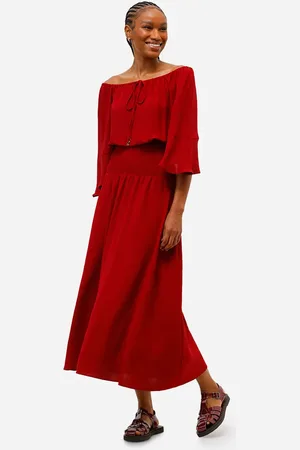 C&A Vestido midi ombro a ombro feminino texturizado
