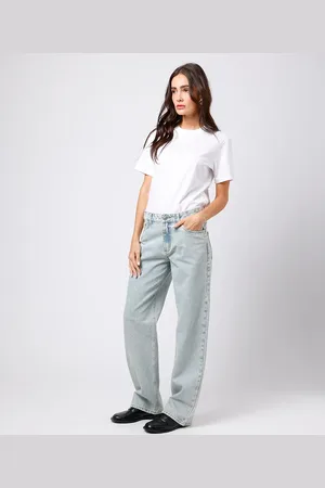 C&A Calça reta feminina jeans cintura baixa mindset azul