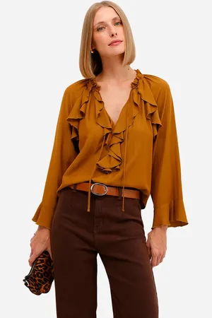 C&A Blusa feminina manga longa com babados amarela