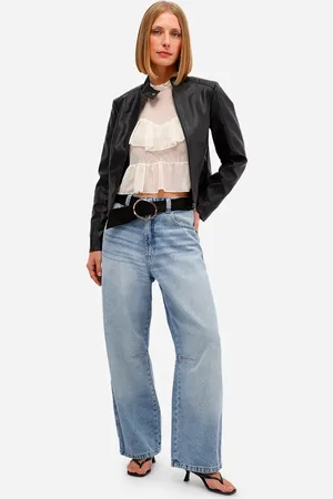 C&A Calça feminina jeans cintura média com pregas azul