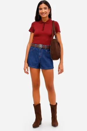C&A Short mom feminino jeans cintura alta azul