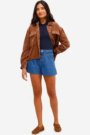 C&A Short mom feminino jeans cintura alta azul