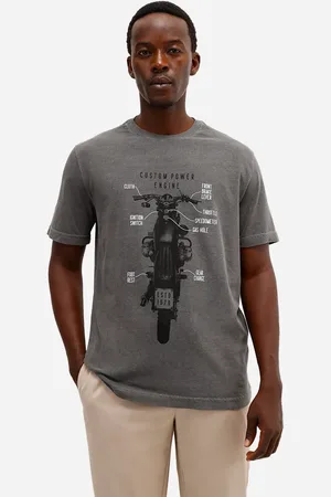 C&A Camiseta masculina de algodão motocicleta cinza
