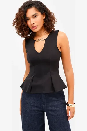 C&A Regata peplum feminina decote v preta