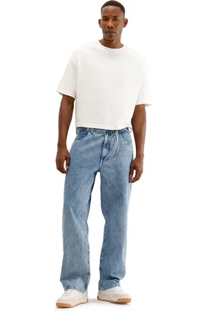 C&A Calça baggy masculina jeans com cordão azul