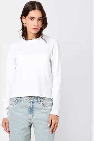 C&A Camiseta slim feminina de algodão peruano manga longa mindset branca