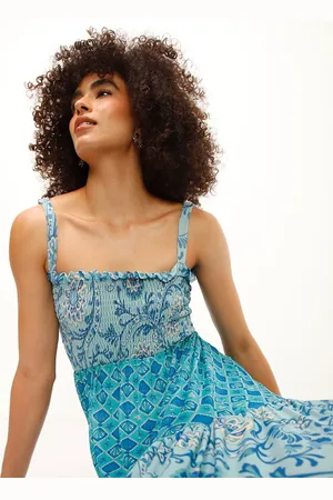 C&A Vestido midi de tule com lastex alça fina azul