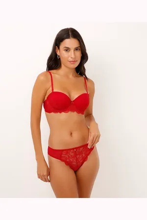 C&A Calcinha fio dental em tule e renda vermelha