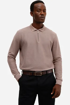C&A Polo masculina com zíper manga longa texturizada bege