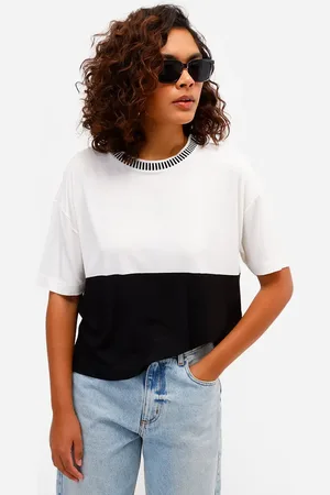 C&A Cropped feminino de viscose com recorte preta