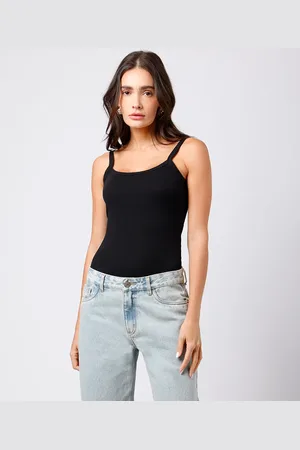 C&A Regata feminina de algodão peruano canelada mindset preta