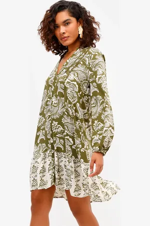 C&A Vestido chemise feminino de viscose com recorte paisley verde