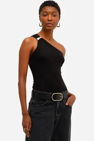 C&A Blusa ombro único feminina de algodão preta