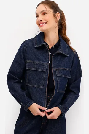 C&A Jaqueta feminina jeans com bolsos azul