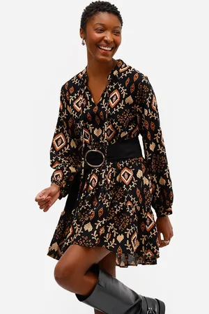 C&A Vestido curto feminino de algodão manga bufante arabescos