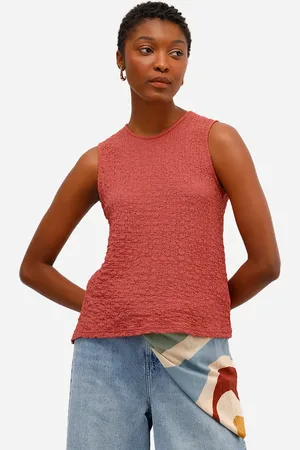 C&A Regata feminina decote redondo alça média texturizada rosa