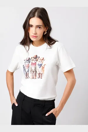 C&A Camiseta feminina de algodão gatinhos western mindset