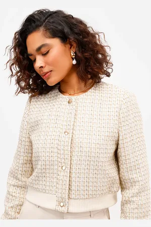 C&A Jaqueta bomber feminina de tweed com lurex bege