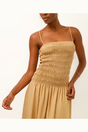 C&A Vestido midi alça fina texturizado bege