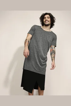 C&A Camiseta Unissex Alongada com Lurex Manga Curta Gola Careca Mescla Escuro