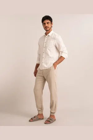 C&A BR Calça Masculina Jogger Slim Chino Texturizada com Linho Cinza Mescla  Claro 