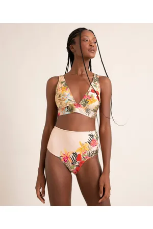 C&A Biquíni calcinha hot pant estampado flor de jambo proteção uv50+ além dos mares salvador preta gil