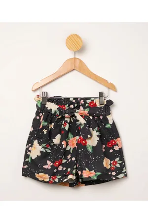 C&A Short clochard infantil estampado floral com cinto marinho