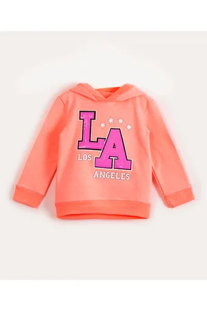 C&A Blusão infantil de moletom com capuz estampa college coral