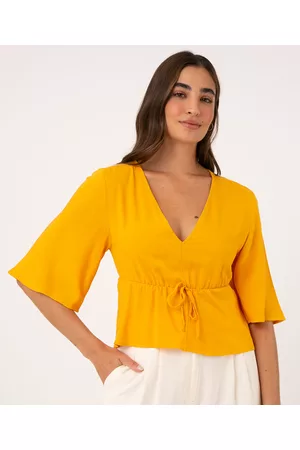 C&A Blusa de Viscose Manga Curta Ampla Decote V Amarela