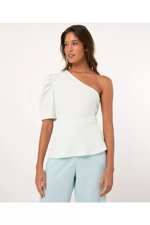 C&A Blusa Peplum Texturizada Um Ombro Só Manga Bufante Claro