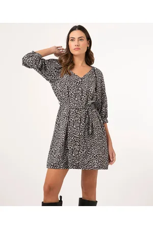 C&A Vestido manga bufante com amarração animal print