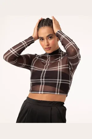 C&A Blusa cropped de tule xadrez preta