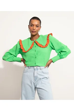 C&A Camisa Manga Bufante Gola Boneca com Babado Mindset