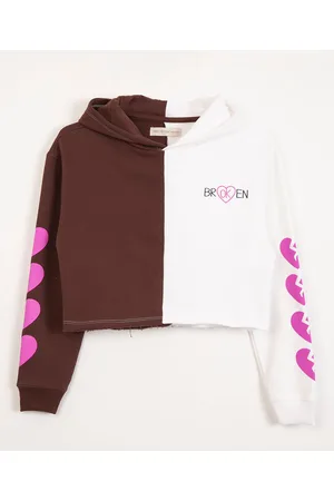 C&A Blusão cropped juvenil de moletom bicolor multicor