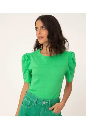 C&A Blusa Feminina Cropped Estampada Mini Print de Folhagem com Zíper de  Argola Manga Bufante Decote Coração Vermelha 