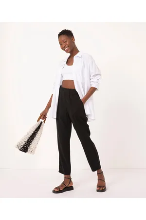 C&A Calça clochard de viscose cintura alta preta