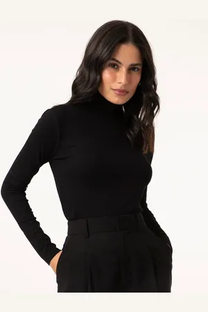 C&A Blusa de malha canelada manga longa gola alta