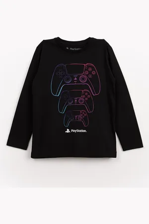 C&A Camiseta infantil de malha Playstation manga longa preta