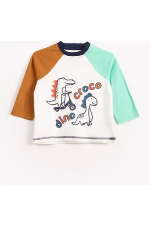 C&A Camiseta infantil de malha dinossauro manga longa