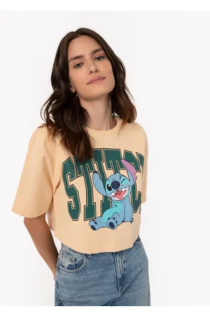 C&A Camiseta cropped de moletinho stitch manga curta