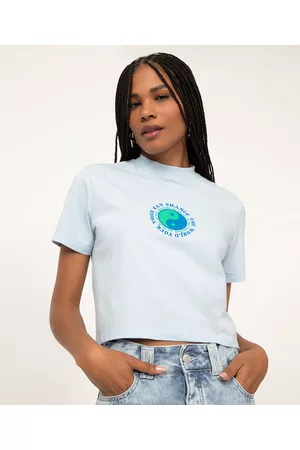 C&A Camiseta de algodão ciclos cropped change the world claro