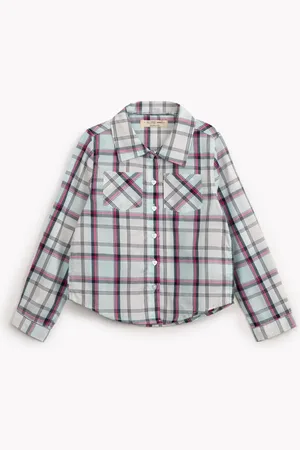 C&A Camisa de algodão infantil xadrez manga longa