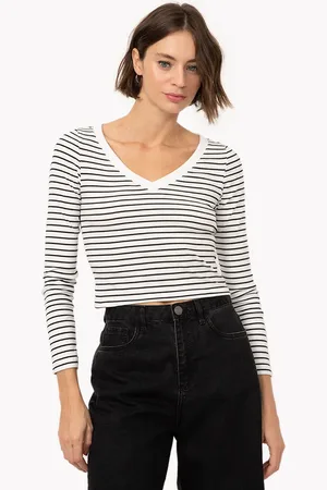 C&A Blusa manga longa listrada com decote v