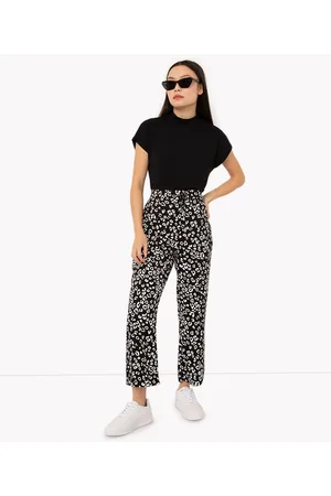 C&A Calça jogger de viscose oncinha cintura alta preta