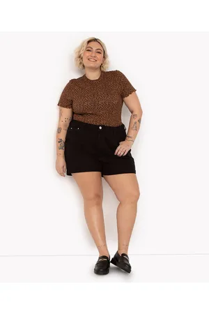 C&A Short de sarja plus size mom cintura super alta